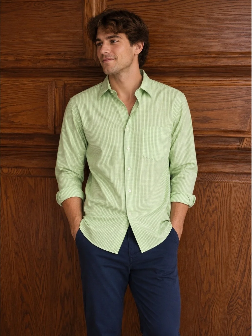 J.Crew Men’s Green & White Check Button-Down Shirt Size Medium 100% Cotton